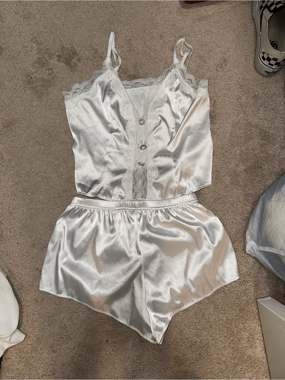 Satin Lace Cami & Short Sleep Set - White
